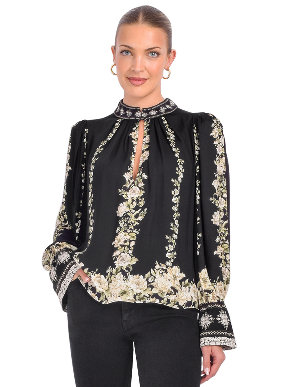 Alice and Olivia Marion Cropped Pleated Blouse in Free Falling