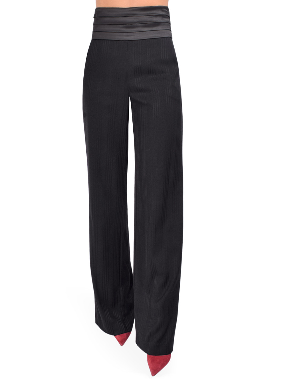 L'AGENCE Minerva Cummerbund Trouser in Black Shadow Stripe