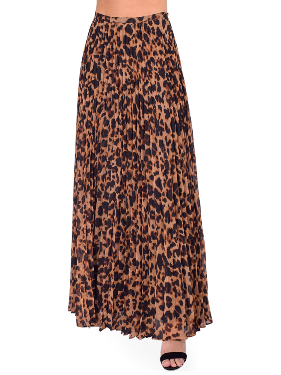 L'AGENCE Torin Pleated Maxi Skirt in Brown Multi Leopard