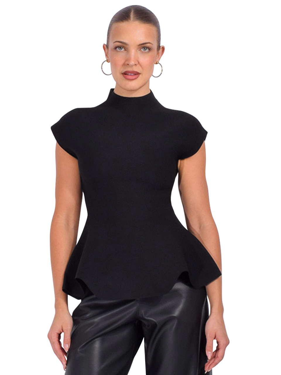 Cara Cara Joanie Sculpted Peplum Top in Black