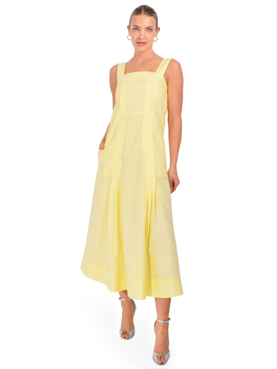 Structured Cotton Poplin Midi Dress in Yuzu