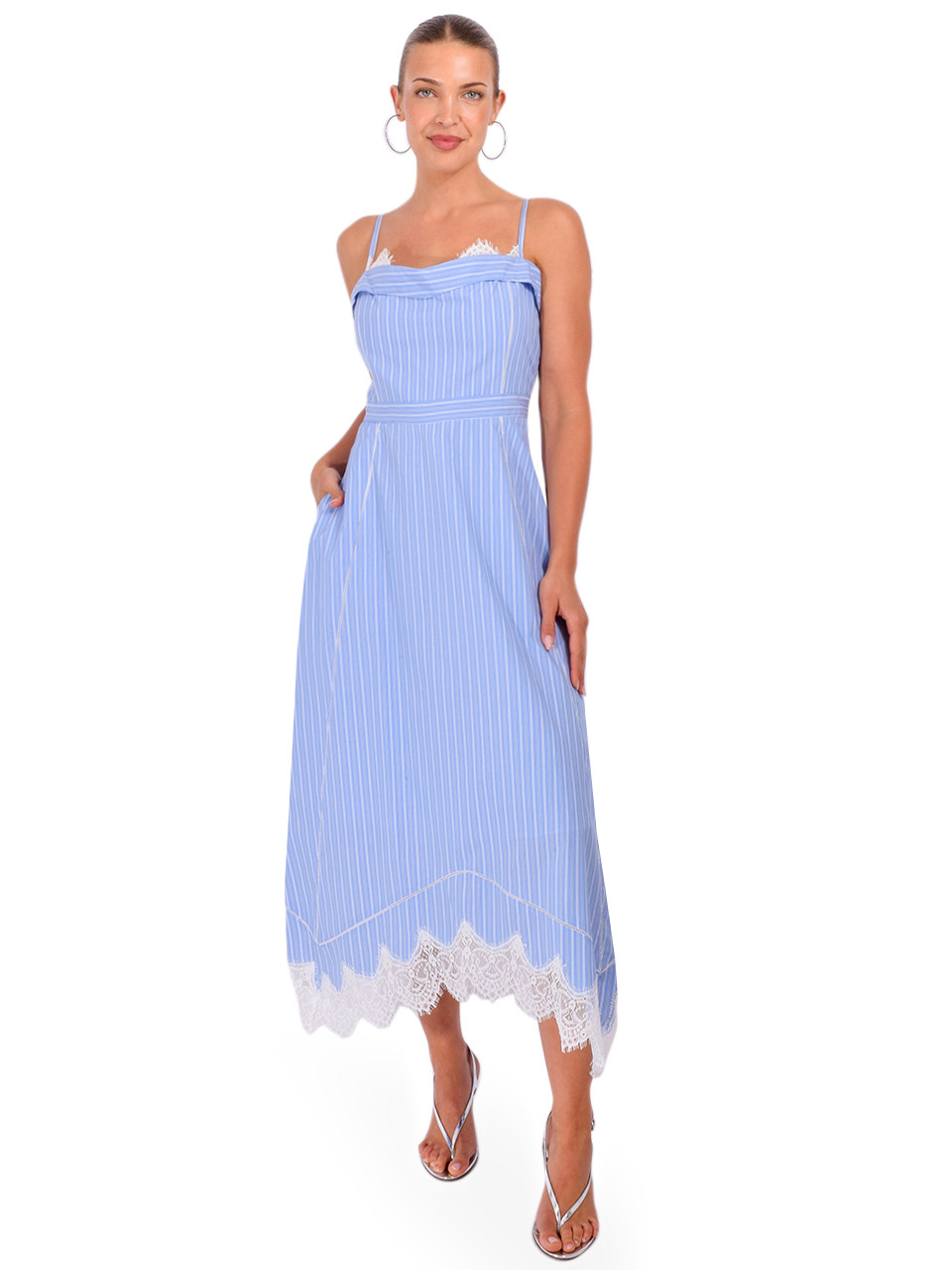 SIMKHAI Avaleigh Cotton Midi Dress in Oxford Blue Stripe, Women's