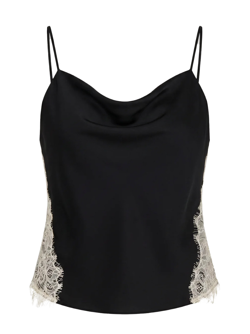 CINQ À SEPT Esme Satin Lace Petit Cami in Black/ Gardenia, Satin