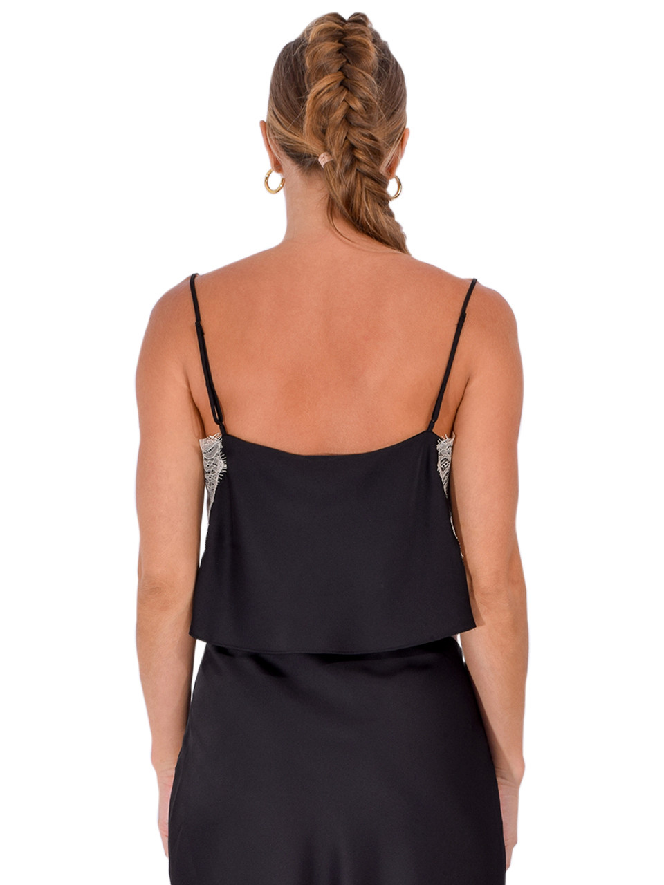 CINQ À SEPT Esme Satin Lace Petit Cami in Black/ Gardenia, Satin