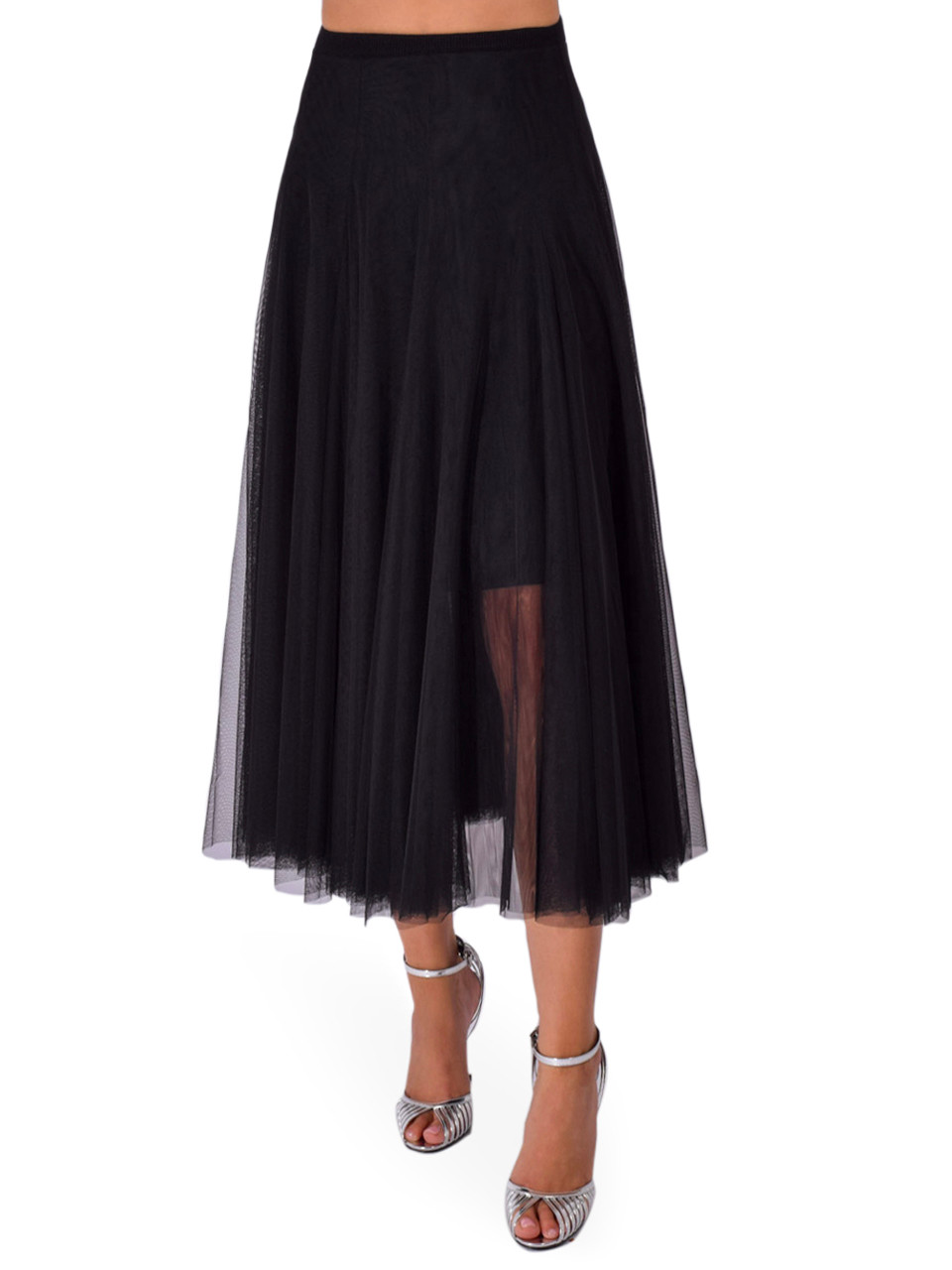 パセリ　Tulle docking sheer skirt ブラック JESIE LIU Lilliana Tulle Skirt in Black, Women's Designer Skirt