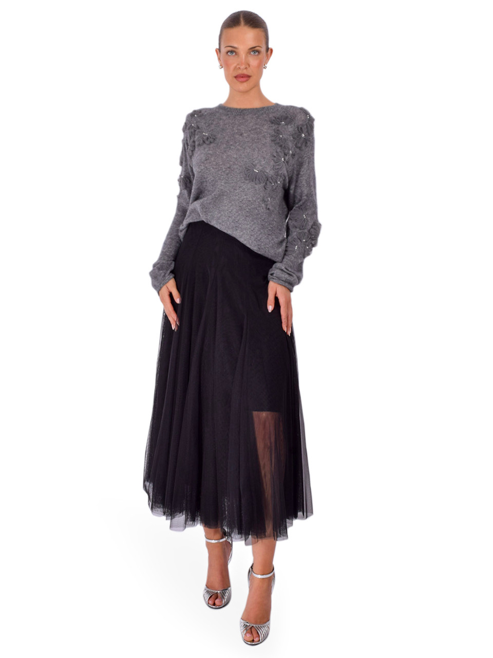 JESIE LIU Lilliana Tulle Skirt in Black, Women's Designer Skirt