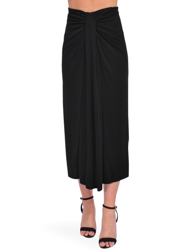 Cinq a Sept Vallory Draped Jersey Midi Skirt in Black Front View 