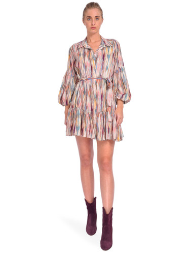 MISA Los Angeles Martina Dress in Blurred Ikat Front View 1