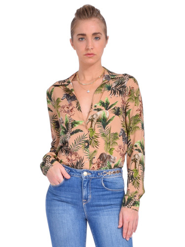 L'AGENCE Holly Blouse in Soft Tan Animal Jungle Front View 