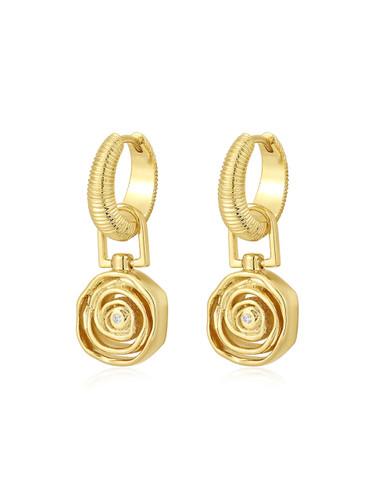 LUV AJ Rosette Coil Charm Hoops in Gold Product Shot 

