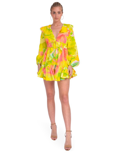 Hemant & Nandita Mina Dress in Yellow Floral Front View 1