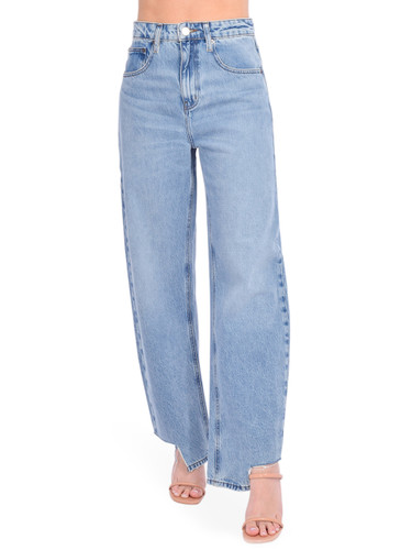 FRAME Long Barrel Inside Step Fray Jean in Divine Front View 