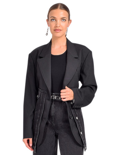 3.1 Phillip Lim Oversized Hybrid Denim Blazer in Washed Black Front View 