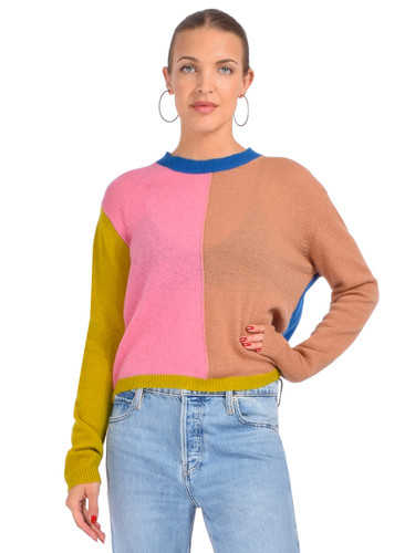 Le Superbe Mondrian Cashmere Sweater Chartreuse Blue Multi Front View 
