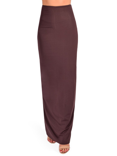 Maygel Coronel Cavana High Rise Maxi Skirt in Brown Front View 