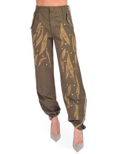 History Repeats Embellished Stars Pant in Green Front View 