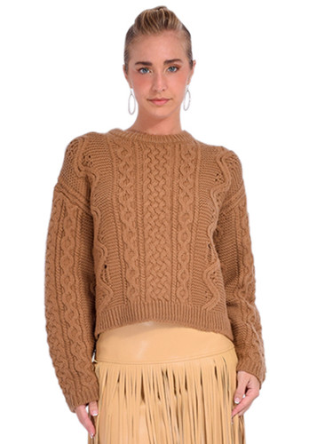 C.T. Plage Cable-Knit Sweater in Camel Front View  C.T. Plage Cable-Knit Sweater in Camel Front View