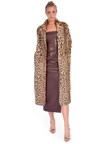 CHRLDR Ophelia Faux Fur Long Coat in Leopard Front View 