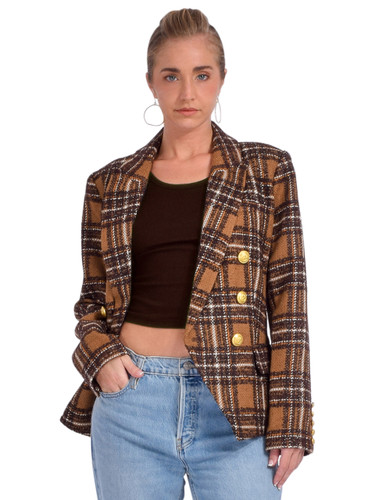 L'agence Kenzie Tweed Blazer in Brown Front View 