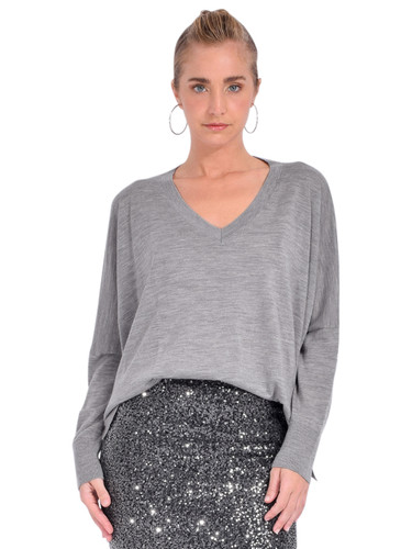 Ottod'Ame Merino Wool V-Neck Pullover in Fog Gray Front View 