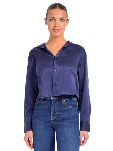 CISSA The Belle Shirt in Navy Sueded Silk Front View