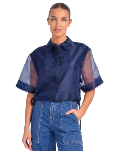 SIMKHAI Ryett Crop Shirt in Midnight Front View 