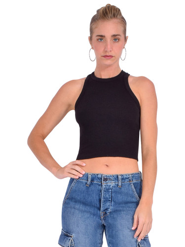 NSF Amaya Crop Rib Tank in Black Front View 