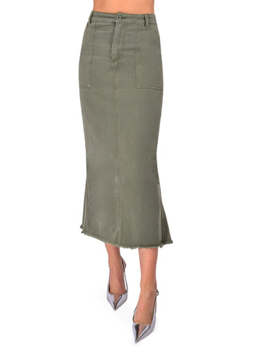 LE SUPERBE Very Mindful Denim Midi Skirt in Kush Front View 