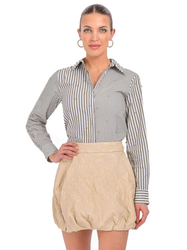 THEO Mix Stripe Pearly Shirt in Khaki and Gold Front View 