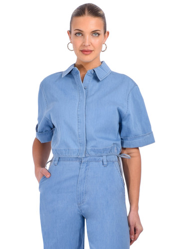 SIMKHAI Bishop Cotton Top in Stratus Blue Front View 