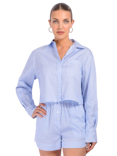 SIMKHAI Renata Cotton Shirt in Blue Front View 