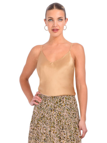 Ottod'Ame Silky Chain Strap Camisole in Tan Front View 