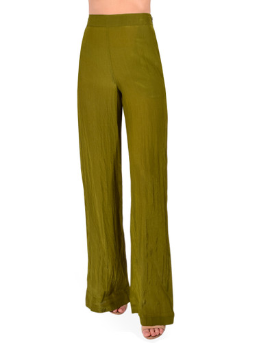 PIER ANTONIO GASPARI Friosse Wet Look Trouser in Green Front View 