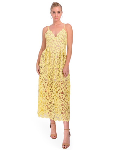 MILLY Elle Lace Midi Dress in Yellow Front View 1