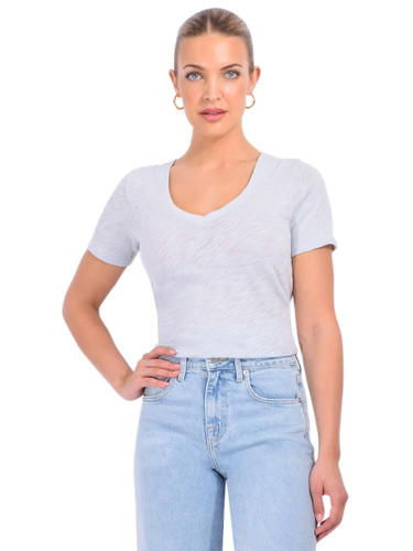 ATM Slub Jersey Classic Short Sleeve V-Neck Tee in Powder Blue Front View 