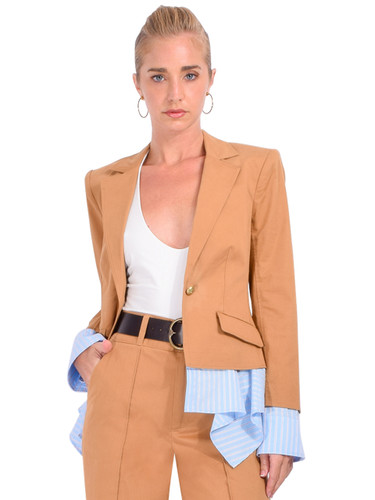 Cinq A Sept Shilo Jacket in Brown Sandstone/Light Bluebell Front View 