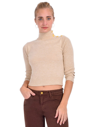 L'AGENCE Kamdyn Mock-Neck Top in Warm Sand/ Gold Front View

