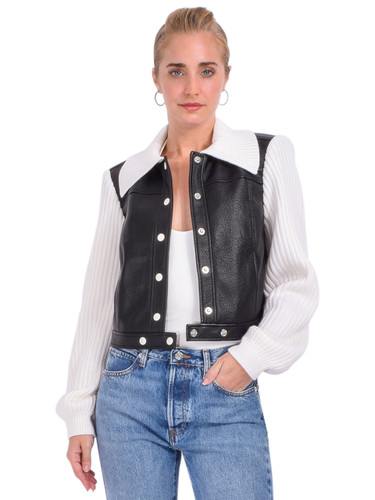 Cinq à Sept Knit Sleeve Ciara Jacket in Black/ Ivory Front View 