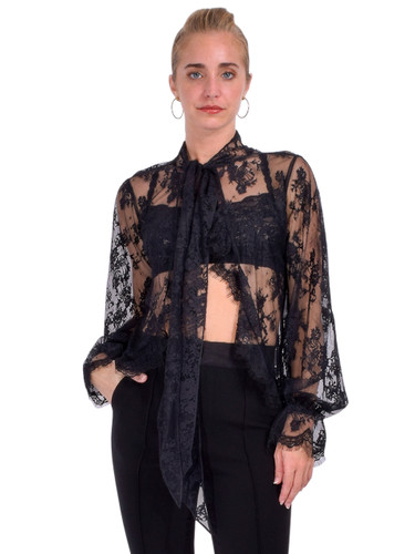 Retrofete Tamsin Lace Blouse in Black Front View 