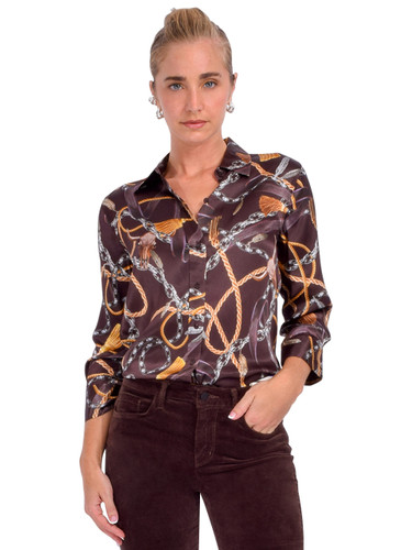 L'AGENCE Dani Silk Blouse in Coffee Bean Multi Western Front View 
