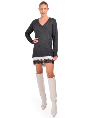 Cinq à Sept Simona Dress in Charcoal Front View 1