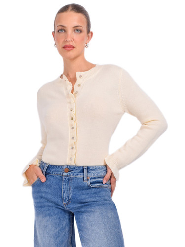 Drew Mari Ruffle Cardigan in Ivory Front View 