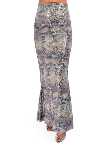 LE SUPERBE Desert Gloss Snake Maxi Slip Skirt Front View 