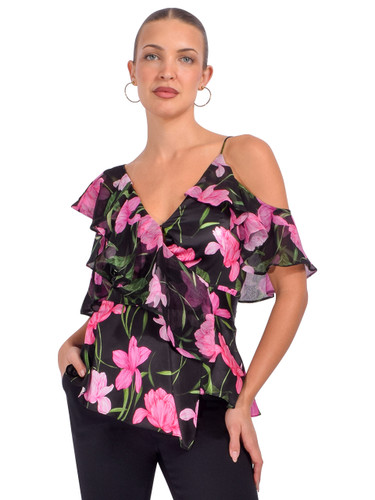 Christy Lynn Roan Ruffle Top in Onyx Florette Front View 
