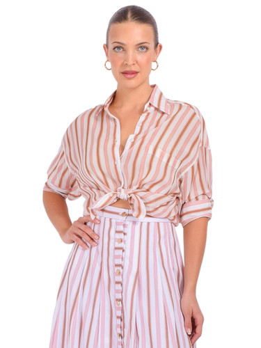 KARINA GRIMALDI Spencer Striped Blouse in Pink Multi Stripe Front View 