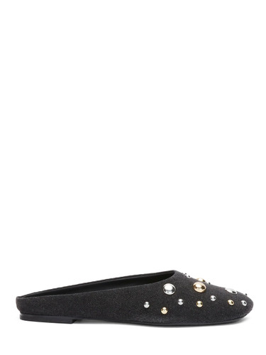 3.1 PHILLIP LIM ID Mule Flat in Black with Dome Embellishment Side View 