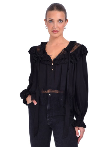 SELF-PORTRAIT Georgette Lace Blouse in Black Front View 