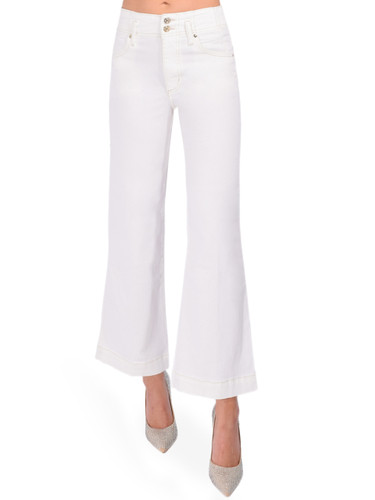 FRAME Seamed Wide Trouser Crop Jean in White Front View 