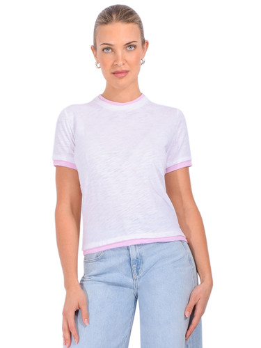 CHRLDR Double Jane Perfect Tee in White/ Pink Front View 