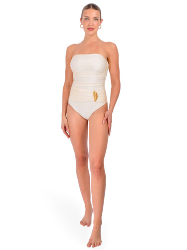 SIMKHAI Lorena Shell Strapless One Piece in White Front View 1